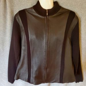 Worthington Leather Ribbed Sweater Jacket
